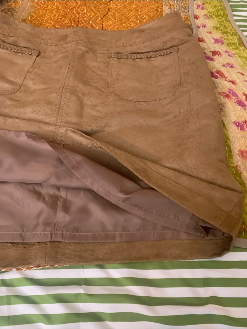Cato Camel Mini Skirt with Front Patch Pockets